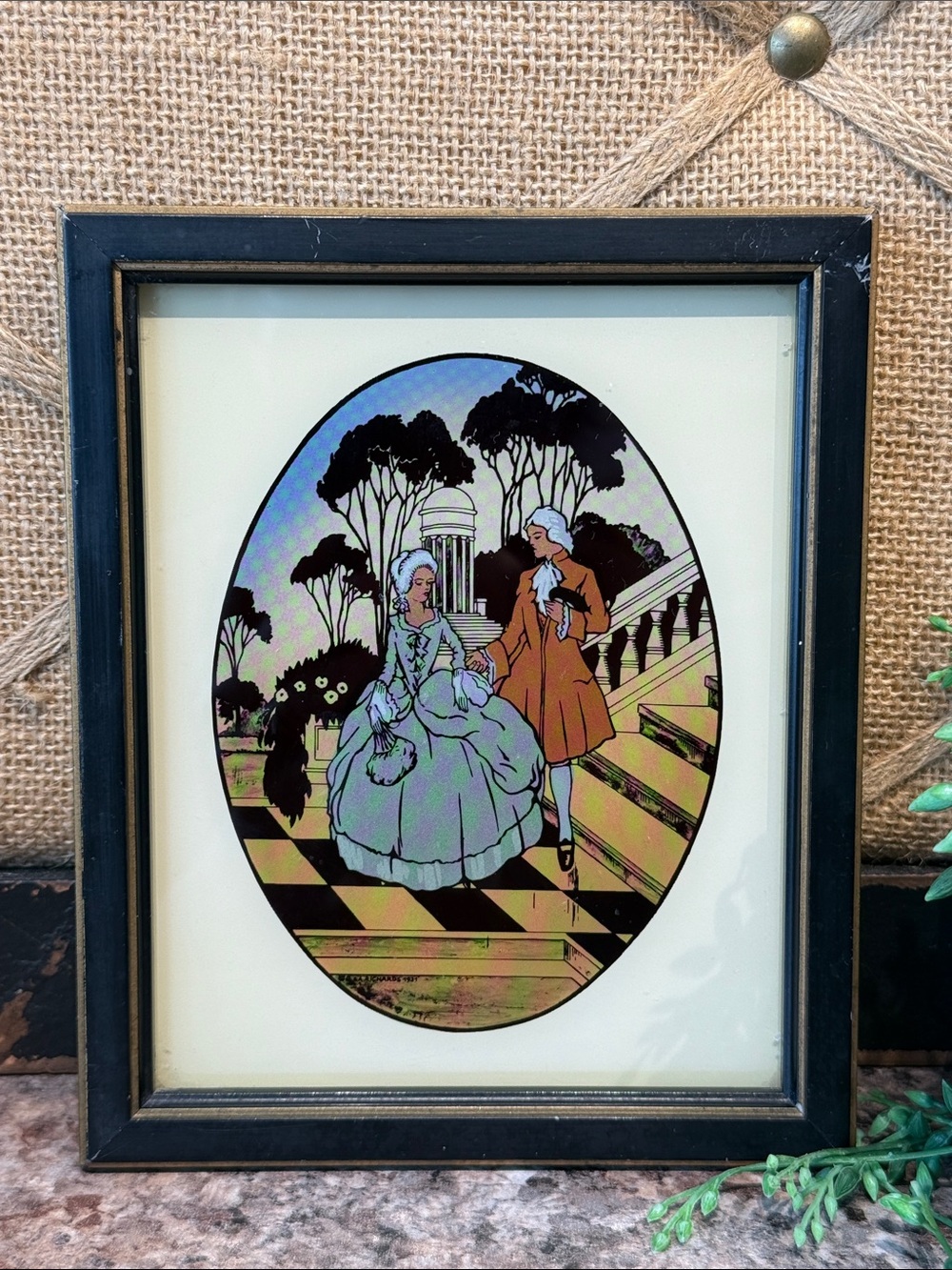 Framed Vintage Courtship Scene Wall Art in Black Frame